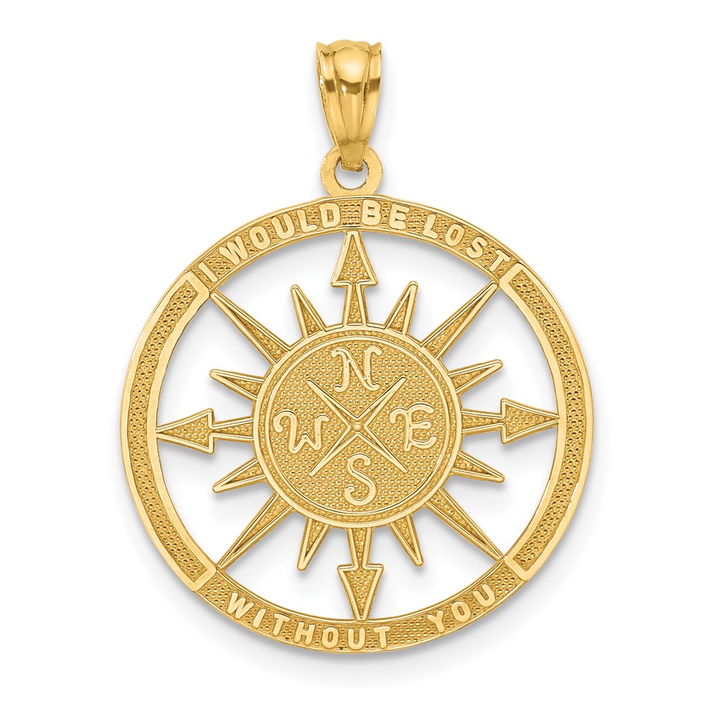 14k Yellow Gold Lost Without You Compass Pendant, 21mm (13/16 Inch)